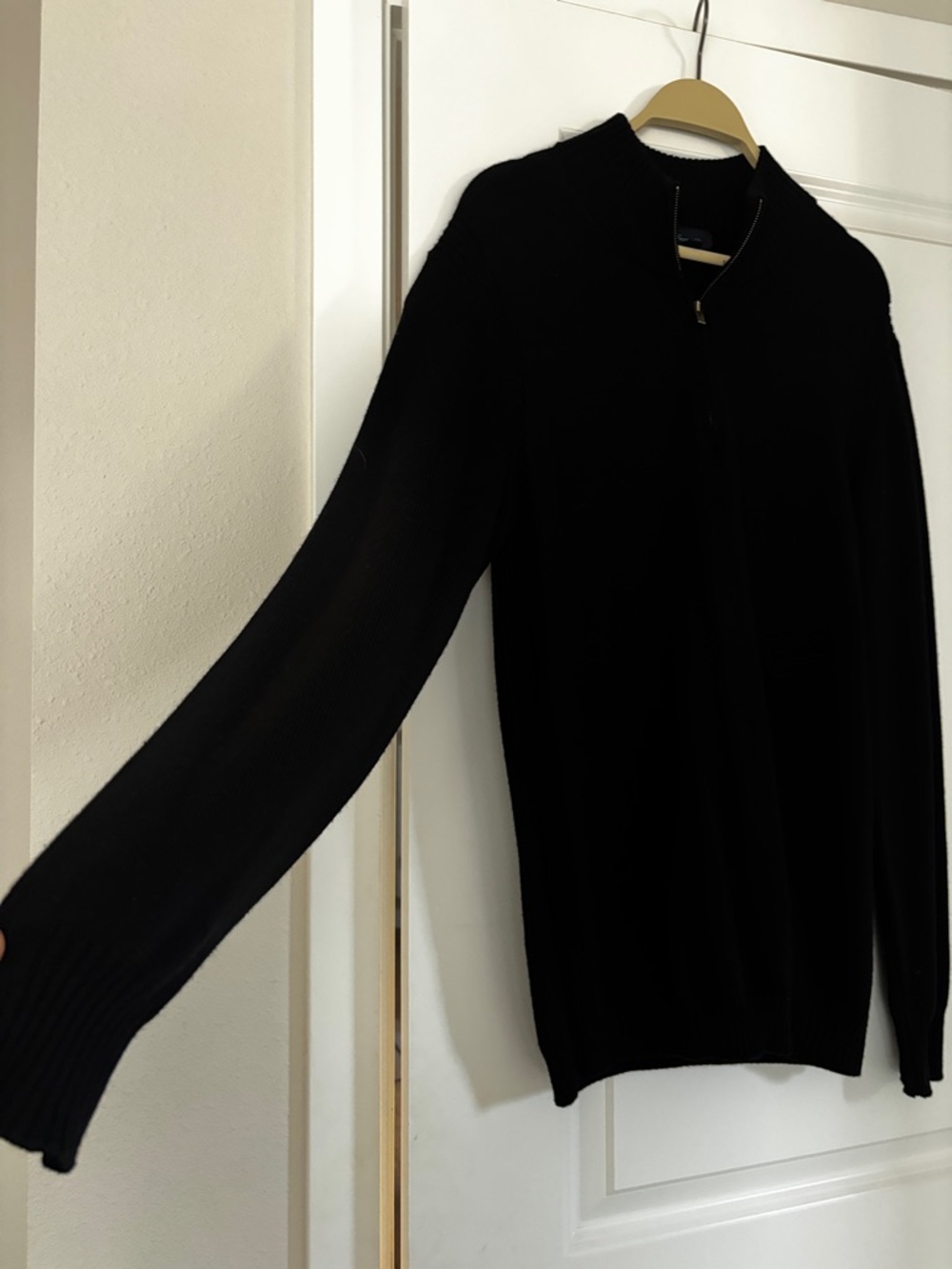 Faconnable Men's Black Zip-Up 100% Merino Wool Ribbed Funnel Collar Sweater - Picture 2 of 7